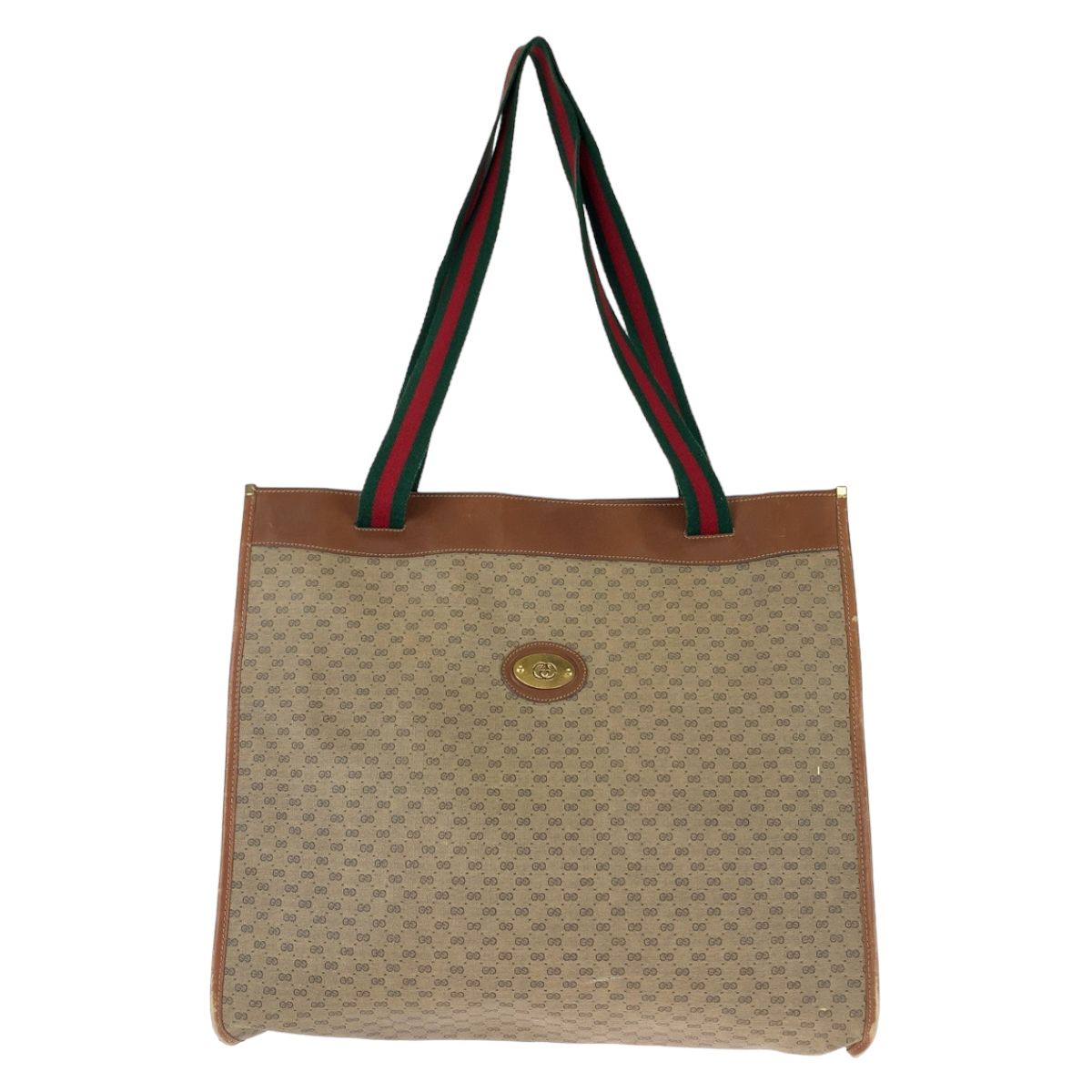 Gucci Vintage Sherry Line Micro GG Brown Supreme Canvas Leather Tote Shoulder
