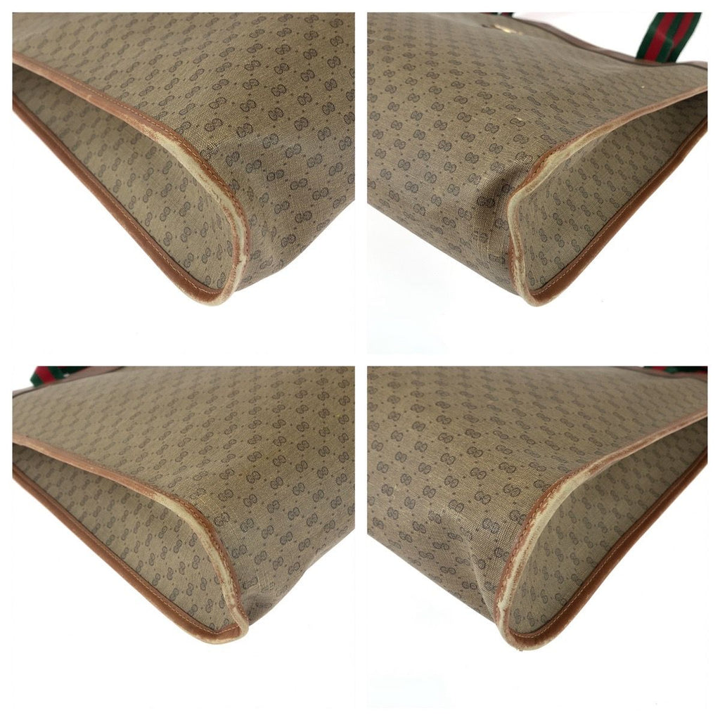 Gucci Vintage Sherry Line Micro GG Brown Supreme Canvas Leather Tote Shoulder — view 3
