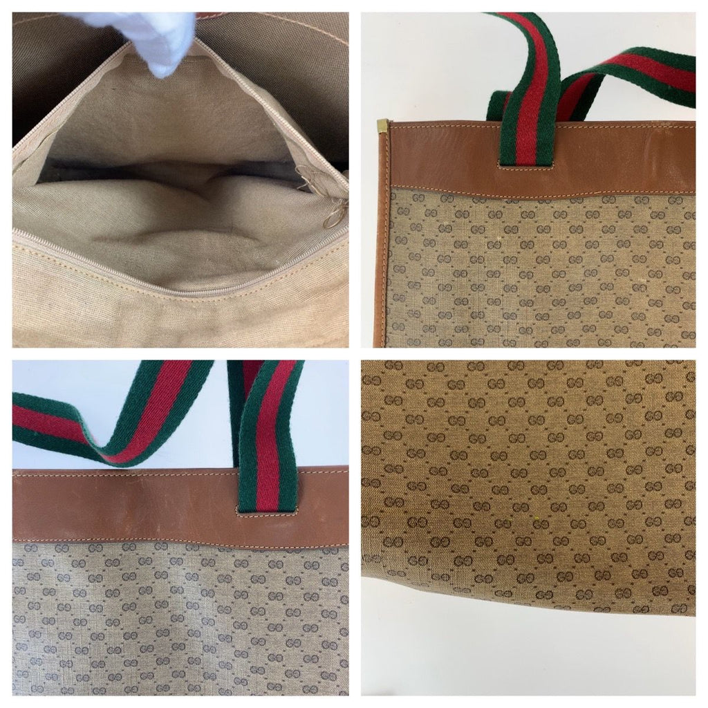Gucci Vintage Sherry Line Micro GG Brown Supreme Canvas Leather Tote Shoulder — view 6