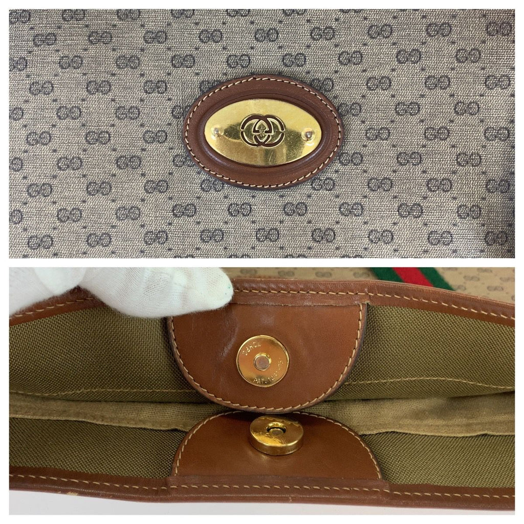 Gucci Vintage Sherry Line Micro GG Brown Supreme Canvas Leather Tote Shoulder — view 5