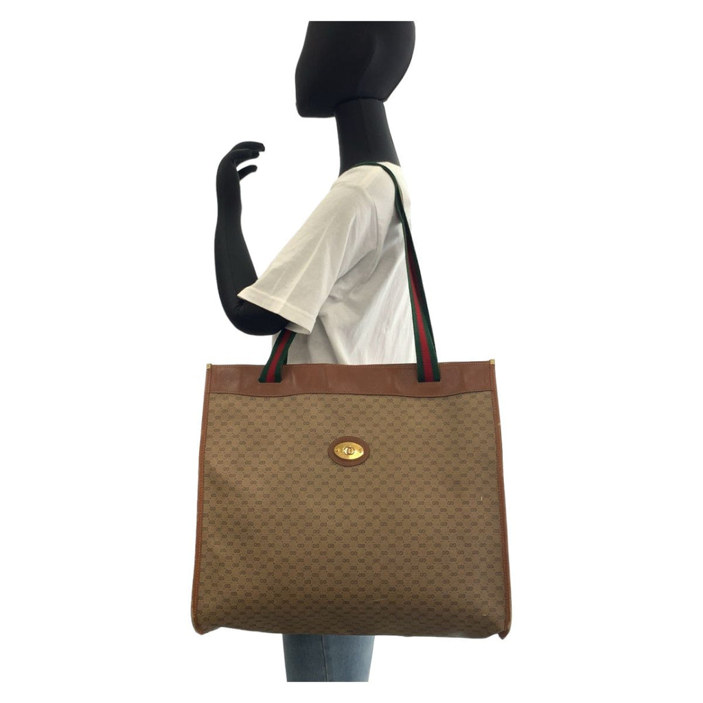 Gucci Vintage Sherry Line Micro GG Brown Supreme Canvas Leather Tote Shoulder — view 8