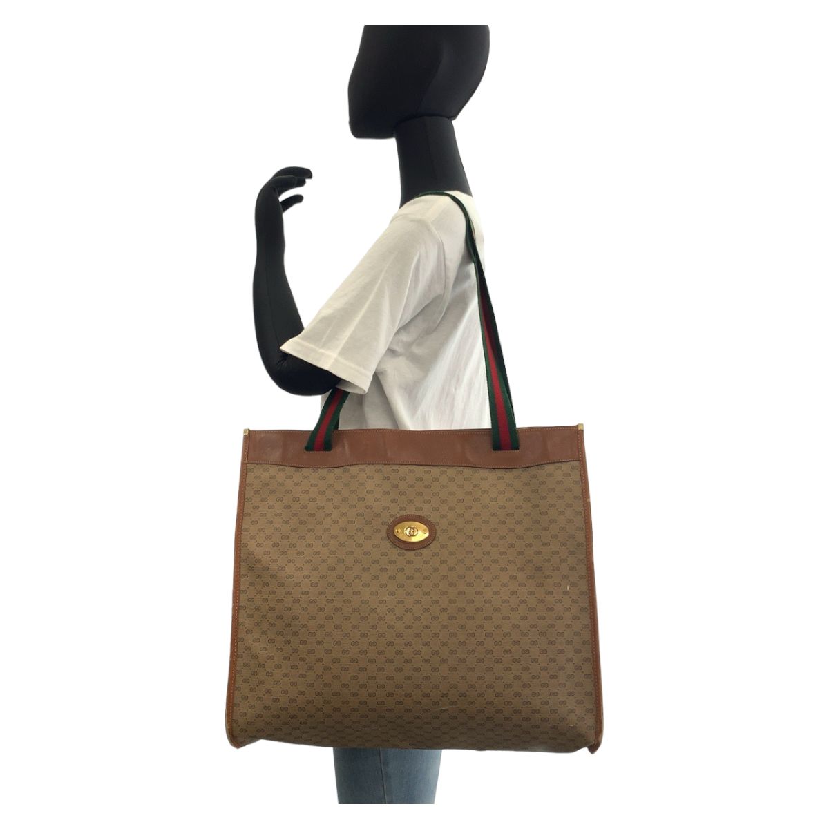 Gucci Vintage Sherry Line Micro GG Brown Supreme Canvas Leather Tote Shoulder — view 8