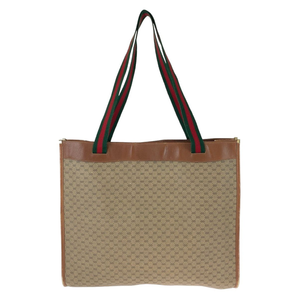 Gucci Vintage Sherry Line Micro GG Brown Supreme Canvas Leather Tote Shoulder — view 2