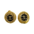 Chanel Vintage CC Logo Gold Black Plated Earrings