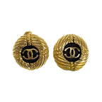 Chanel Vintage CC Logo Gold Black Plated Earrings