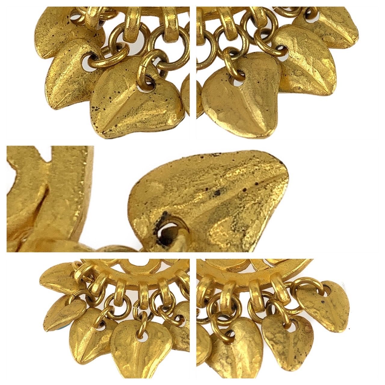 Chanel Vintage CC Logo Stone Gold Red Blue Plated Earrings Swing — view 4