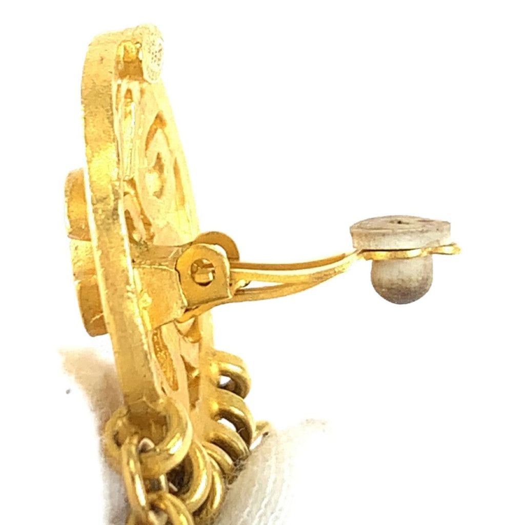 Chanel Vintage CC Logo Stone Gold Red Blue Plated Earrings Swing — view 8