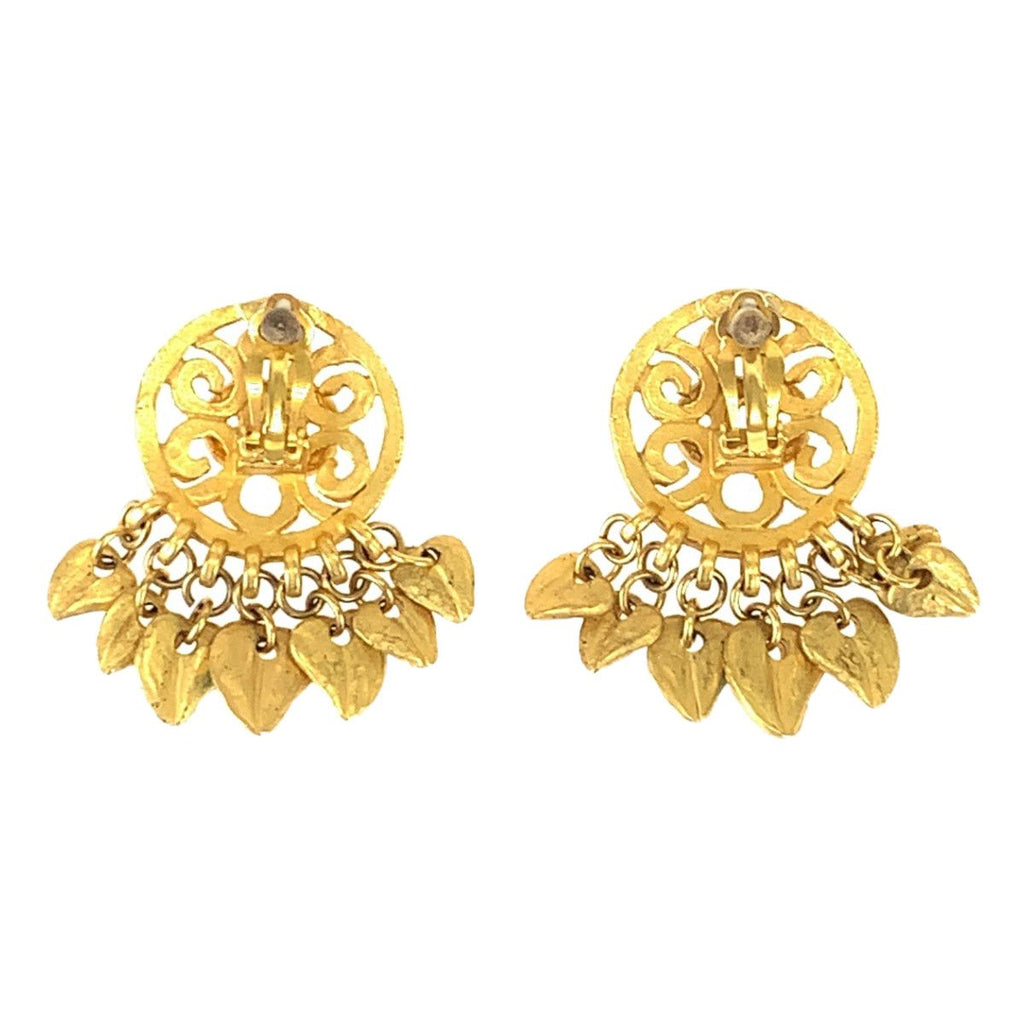 Chanel Vintage CC Logo Stone Gold Red Blue Plated Earrings Swing — view 2