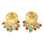 Chanel Vintage CC Logo Stone Gold Red Blue Plated Earrings Swing