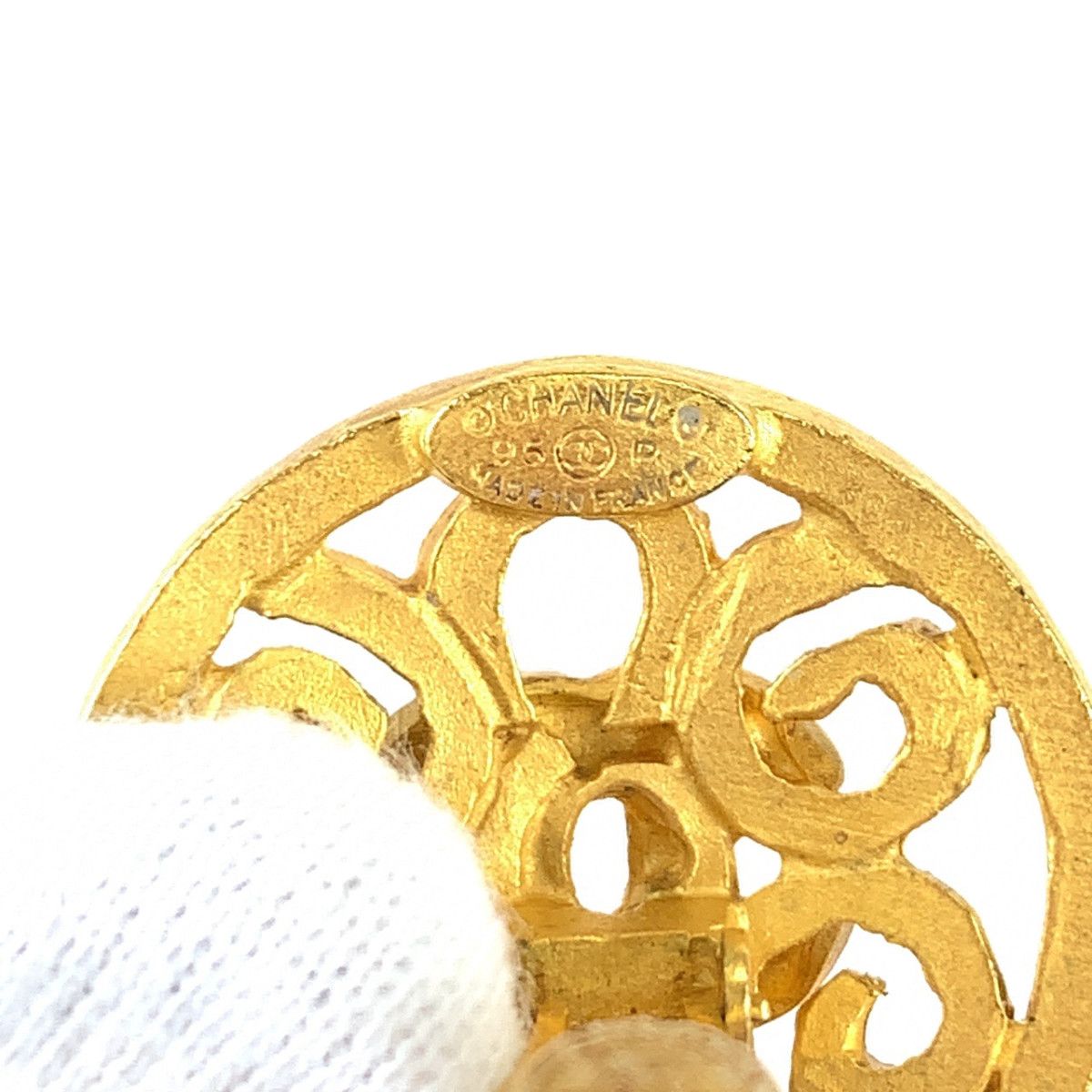 Chanel Vintage CC Logo Stone Gold Red Blue Plated Earrings Swing — view 6
