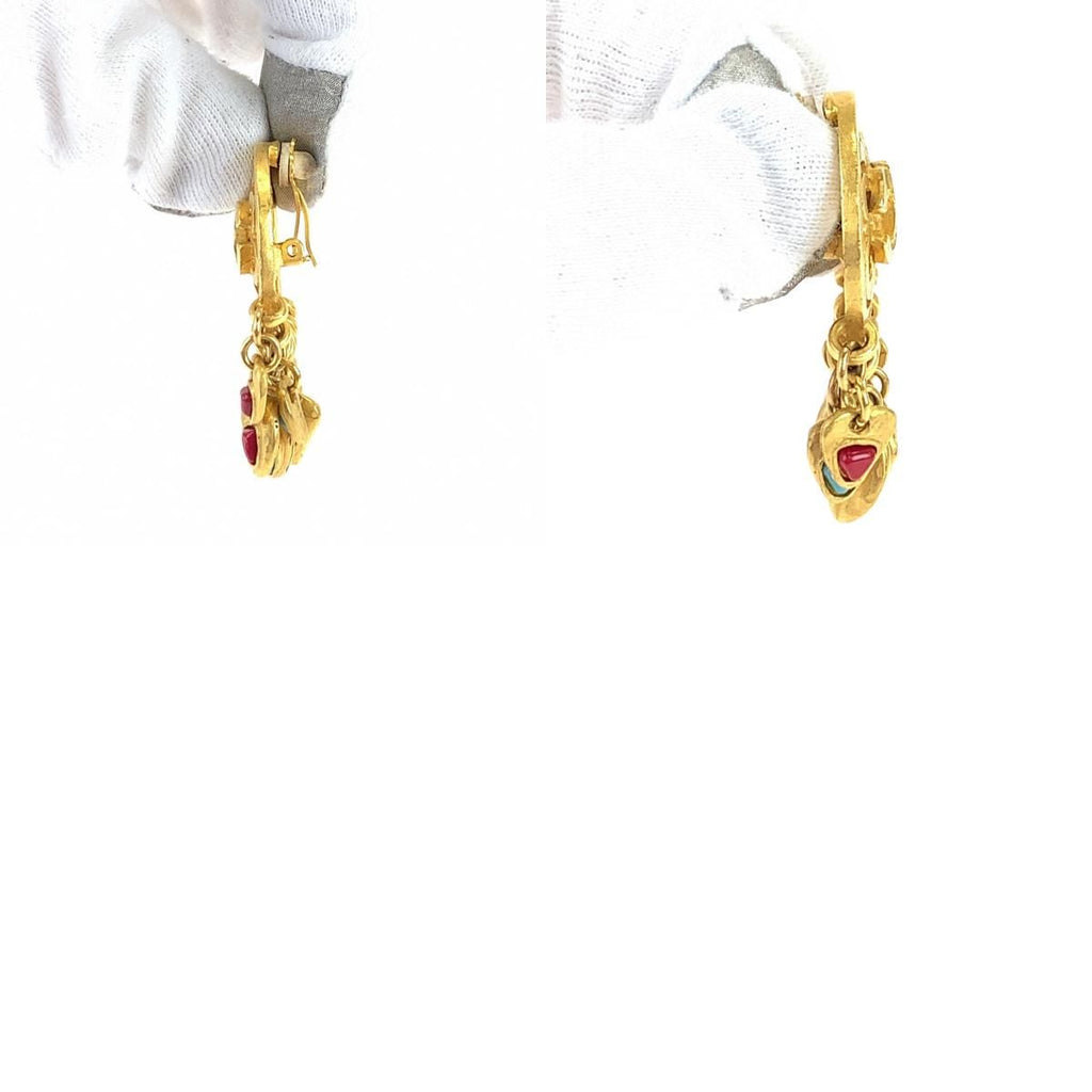 Chanel Vintage CC Logo Stone Gold Red Blue Plated Earrings Swing — view 9