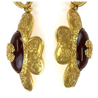 Chanel Vintage Gripoix CC Logo Stone Flower Gold Wine Red Plated Necklace — view 4