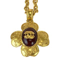 Chanel Vintage Gripoix CC Logo Stone Flower Gold Wine Red Plated Necklace