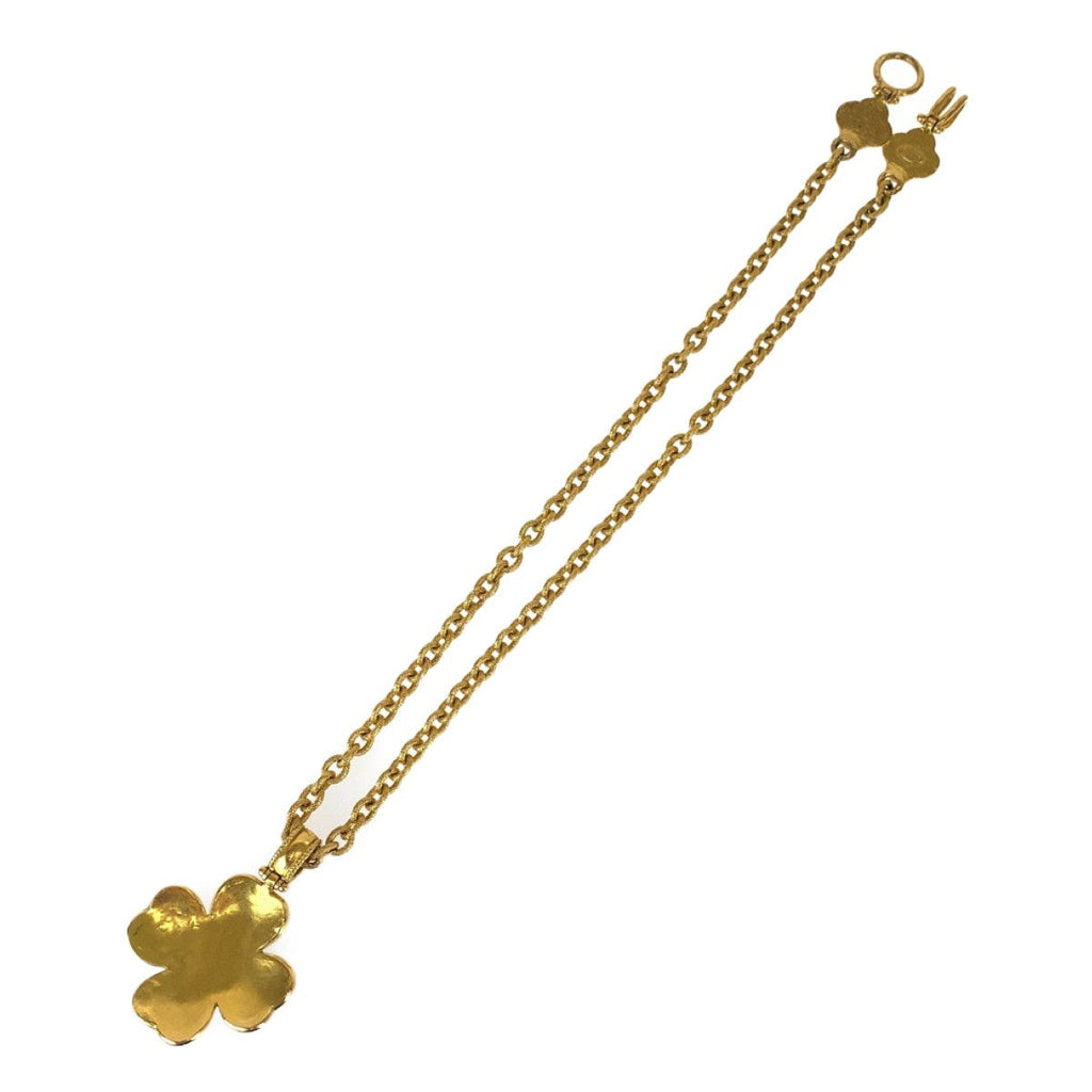 Chanel Vintage Gripoix CC Logo Stone Flower Gold Wine Red Plated Necklace — view 6