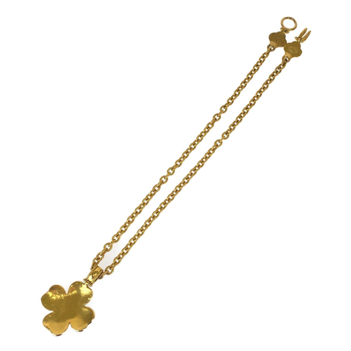 Chanel Vintage Gripoix CC Logo Stone Flower Gold Wine Red Plated Necklace — view 6