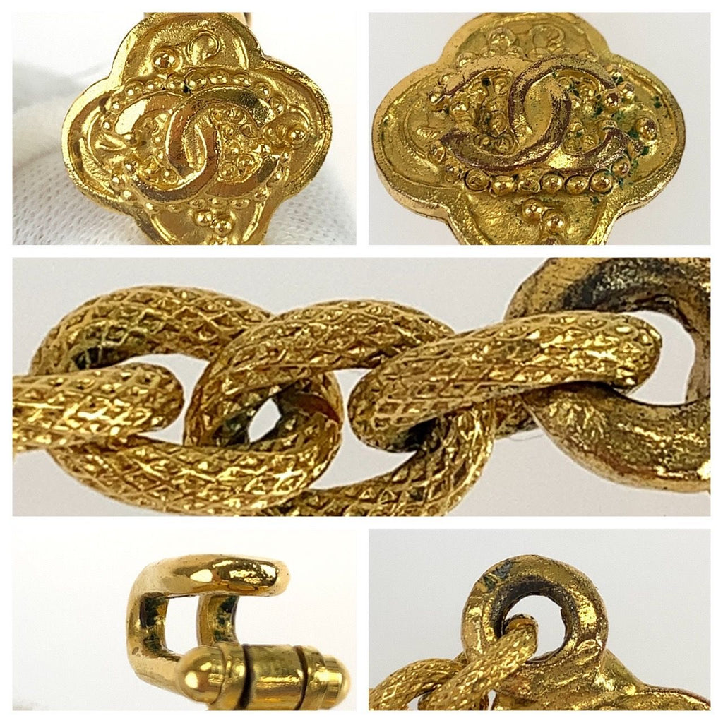 Chanel Vintage Gripoix CC Logo Stone Flower Gold Wine Red Plated Necklace — view 8