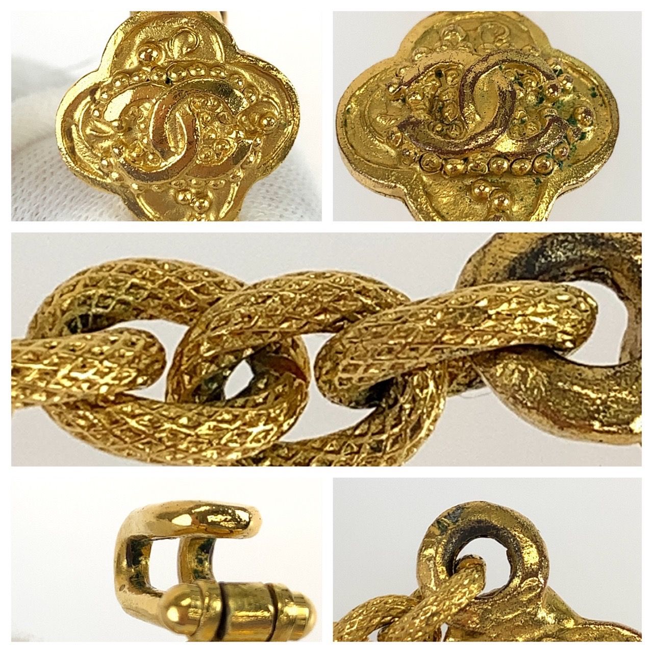 Chanel Vintage Gripoix CC Logo Stone Flower Gold Wine Red Plated Necklace — view 8