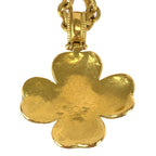 Chanel Vintage Gripoix CC Logo Stone Flower Gold Wine Red Plated Necklace — view 2