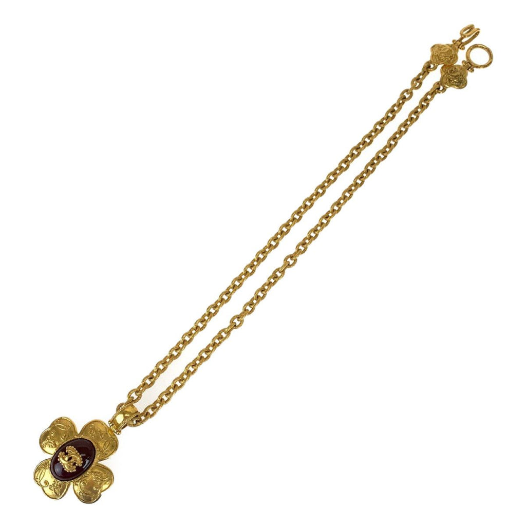 Chanel Vintage Gripoix CC Logo Stone Flower Gold Wine Red Plated Necklace — view 5