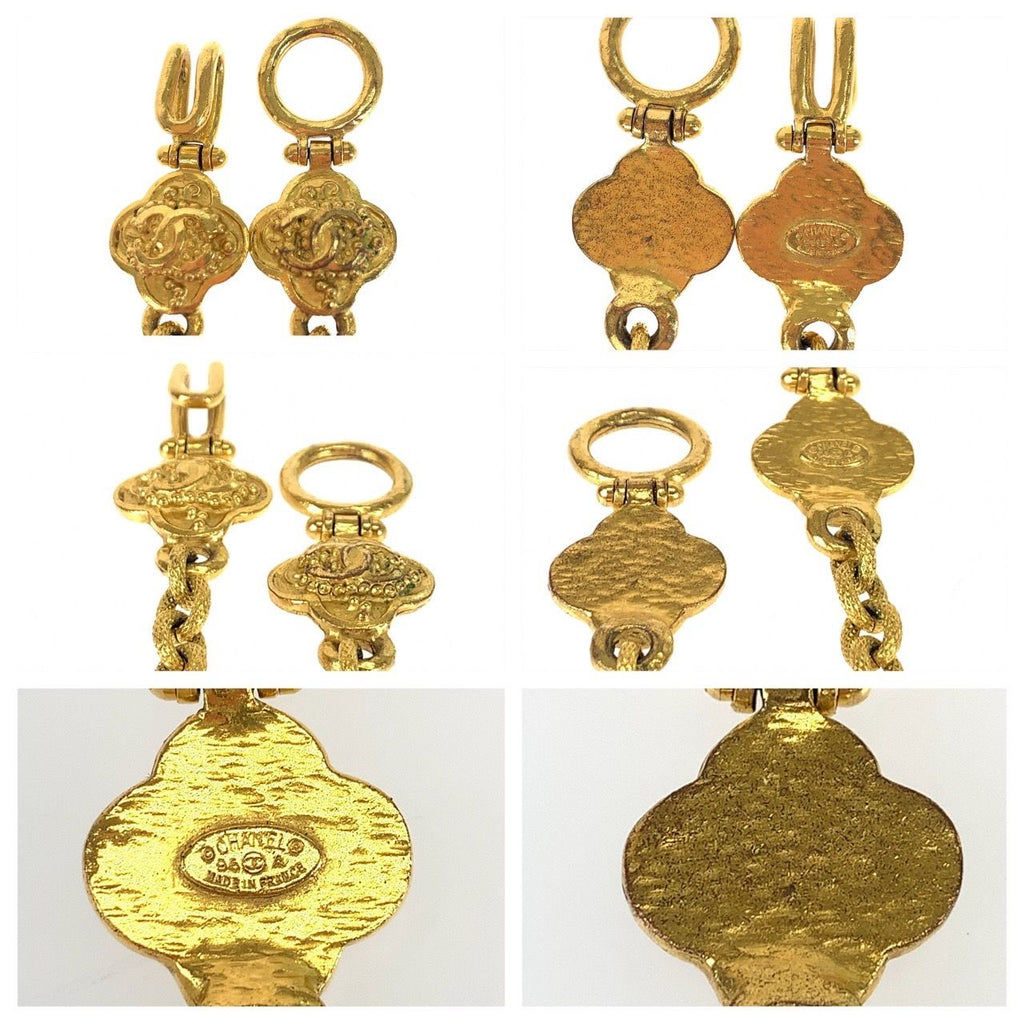 Chanel Vintage Gripoix CC Logo Stone Flower Gold Wine Red Plated Necklace — view 7