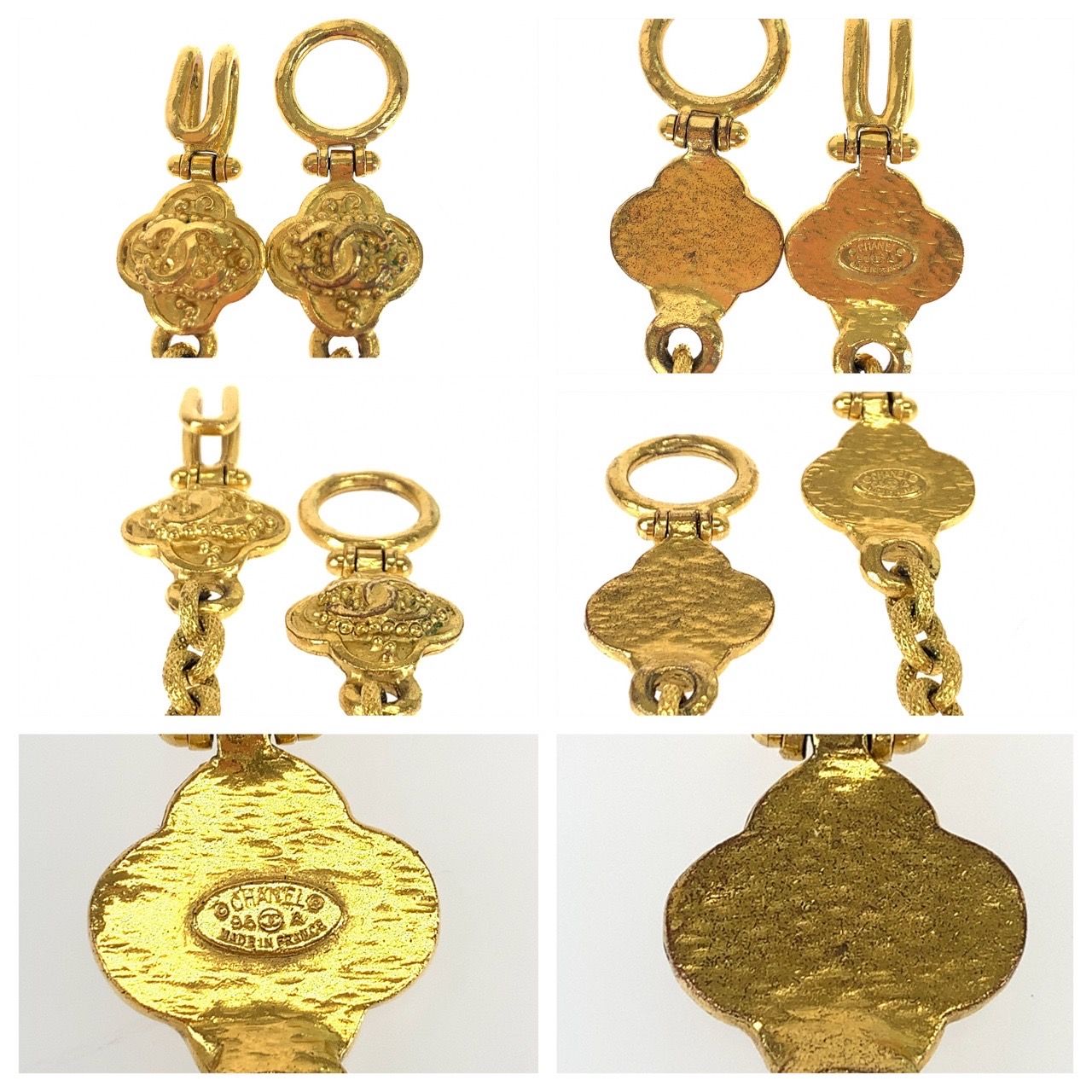 Chanel Vintage Gripoix CC Logo Stone Flower Gold Wine Red Plated Necklace — view 7