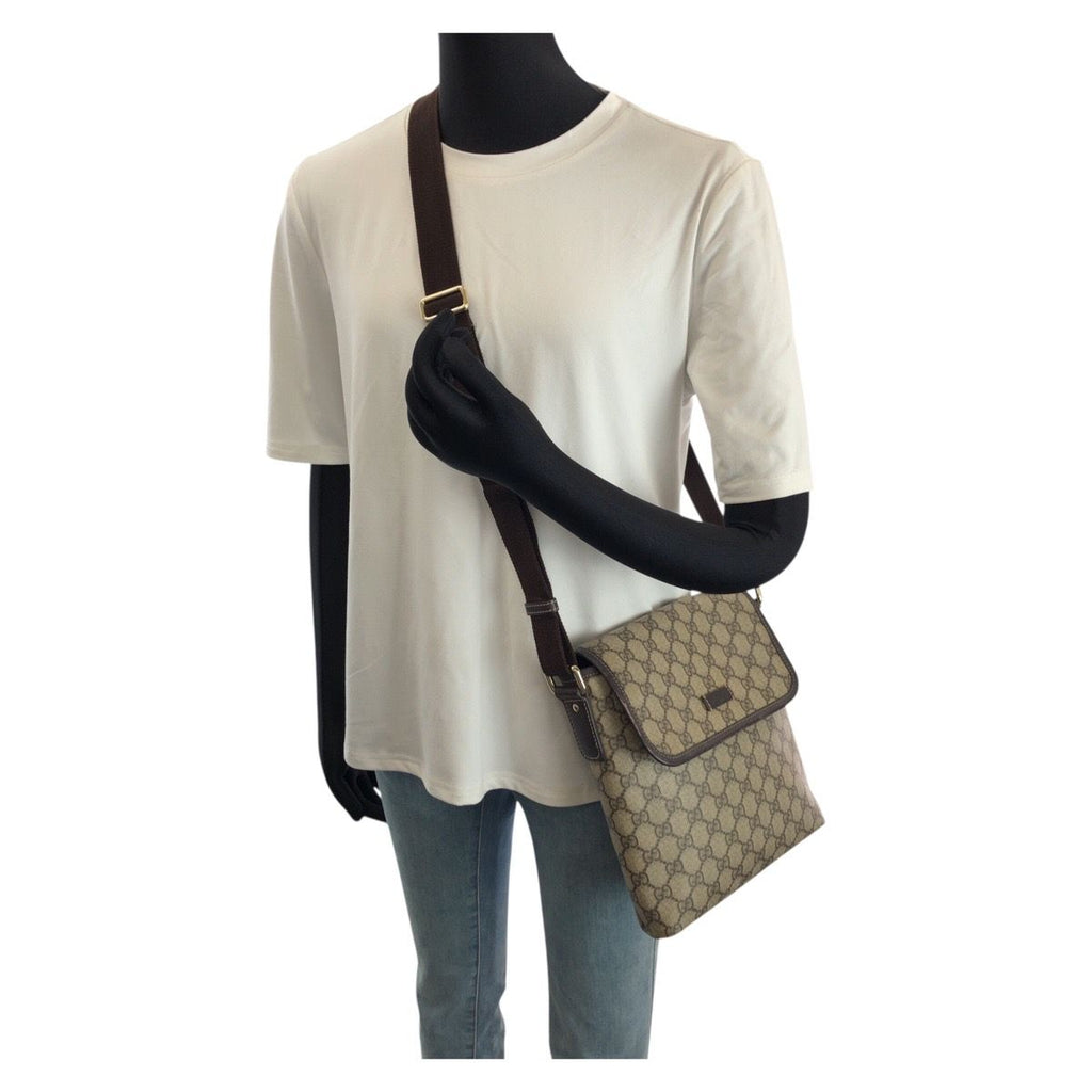 Gucci Beige Brown Gold GG Supreme Canvas Leather Shoulder — view 7