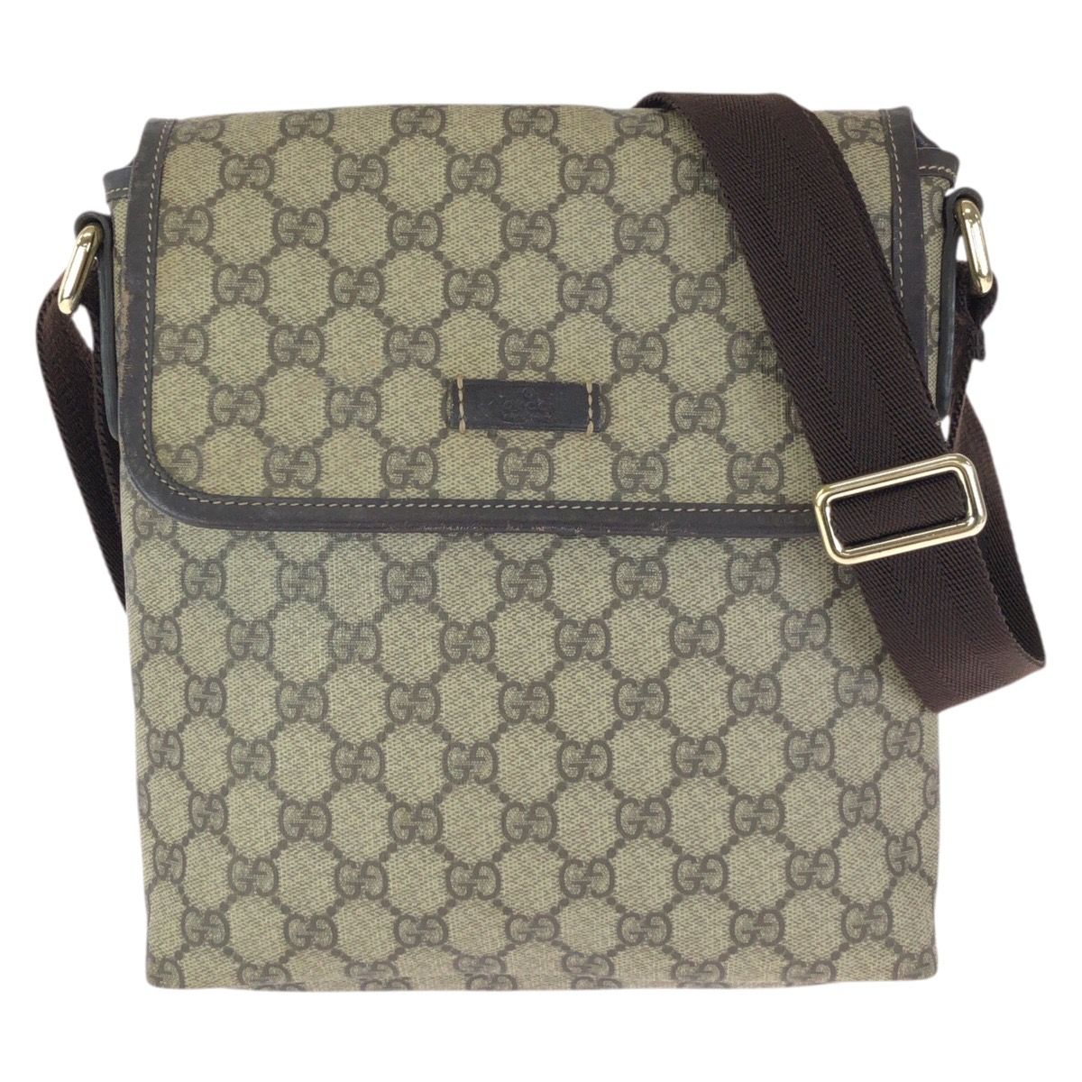 Gucci Beige Brown Gold GG Supreme Canvas Leather Shoulder