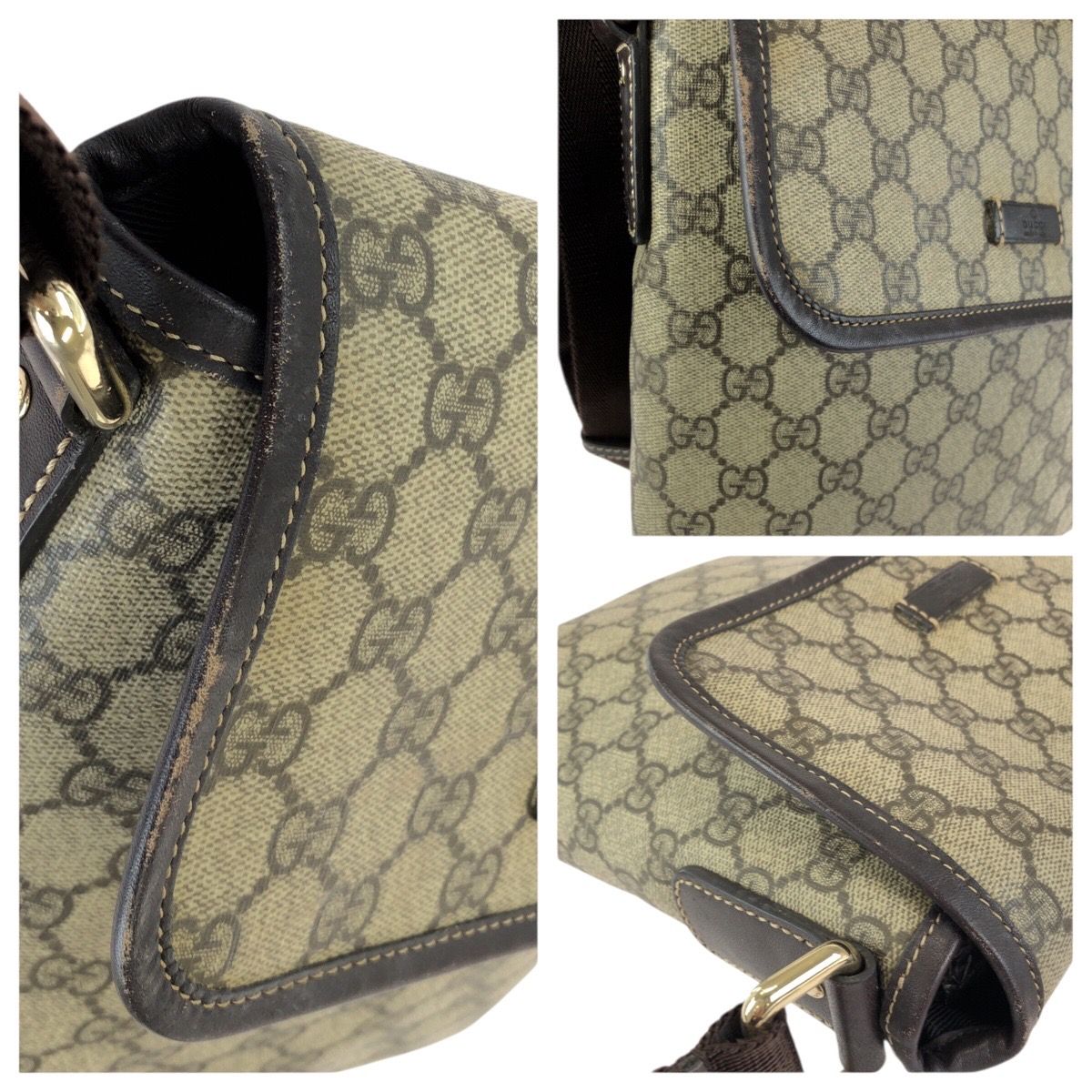 Gucci Beige Brown Gold GG Supreme Canvas Leather Shoulder — view 5