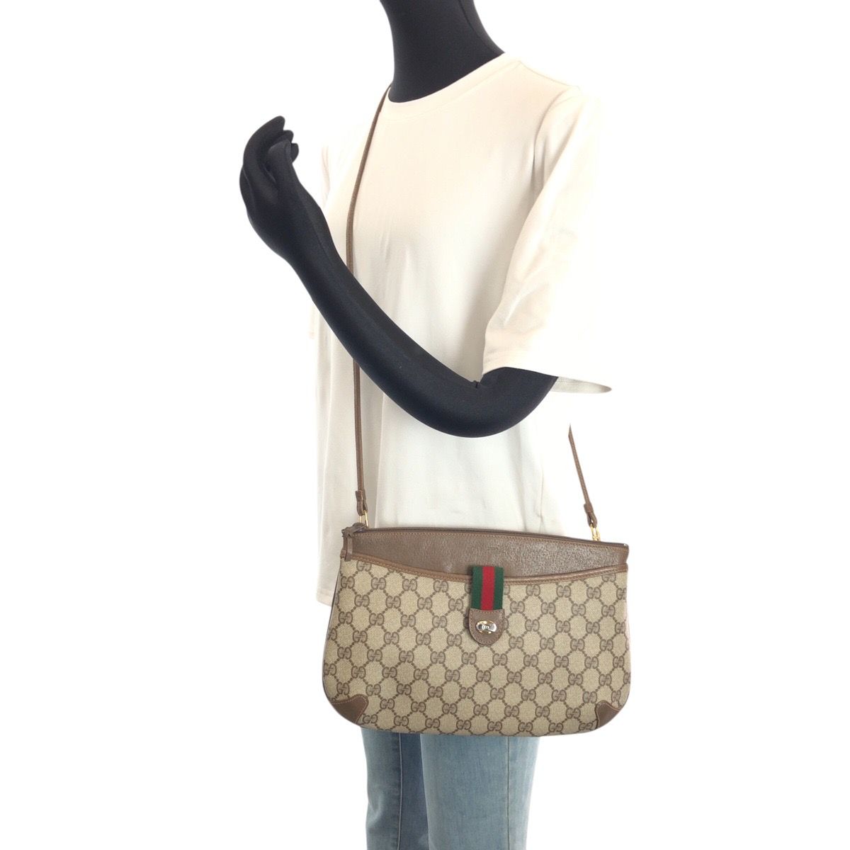 Gucci Vintage Sherry Line Beige Brown GG Supreme Canvas Shoulder — view 6