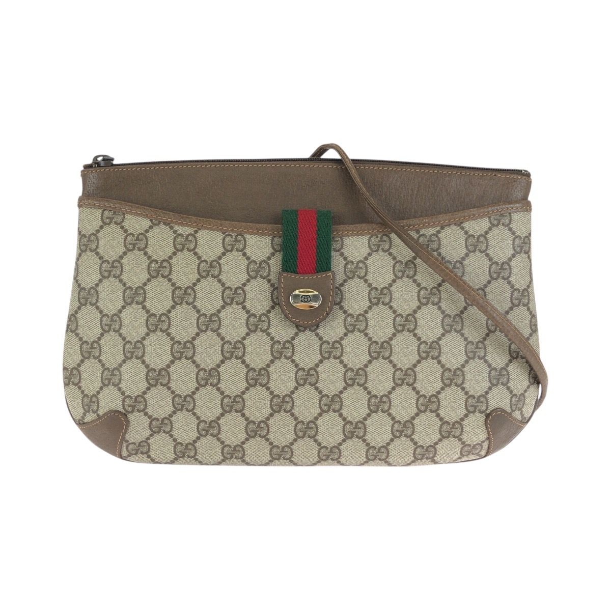 Gucci Vintage Sherry Line Beige Brown GG Supreme Canvas Shoulder