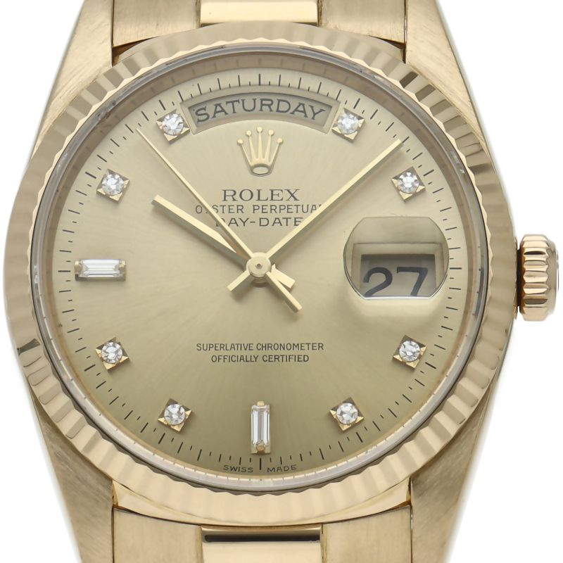 Rolex Day Date Watch 18k Yellow Gold Chien Color Polished