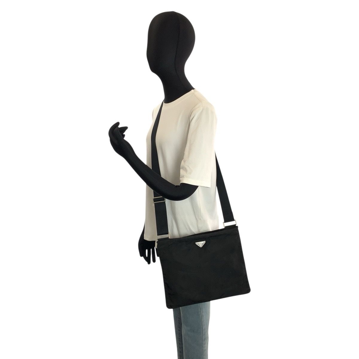Prada Tessuto Black Silver Nylon Shoulder Bag Pochette — view 7