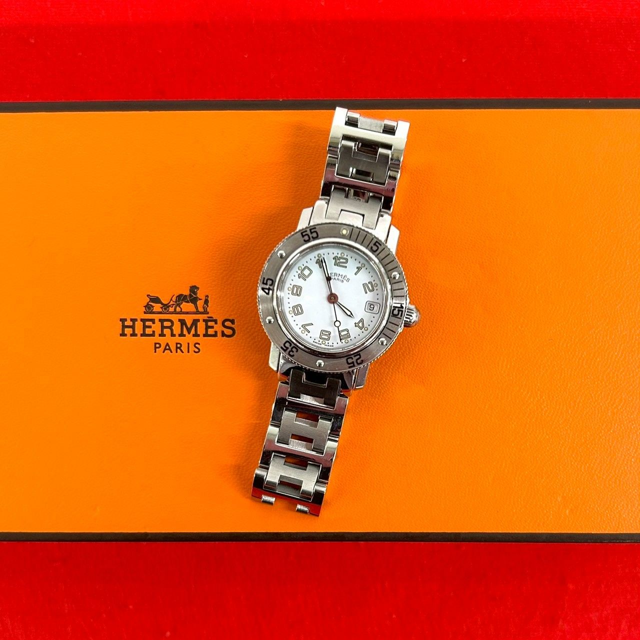 Hermes Clipper Diver Stainless Steel Quartz Wrist Watch Silver