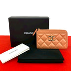 Chanel Quilted CC Logo Lambskin Coin Case Card Fragment Orange
