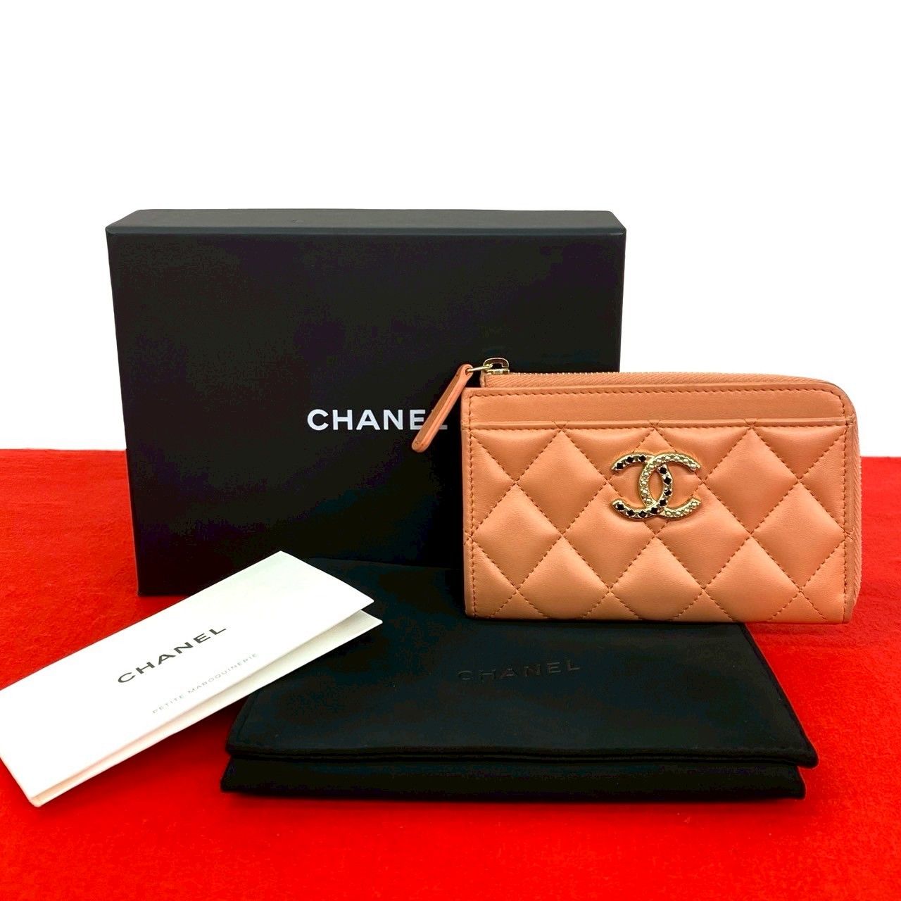 Chanel Quilted CC Logo Lambskin Coin Case Card Fragment Orange