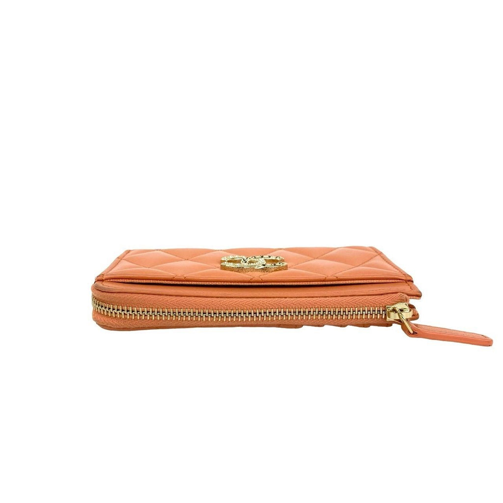 Chanel Quilted CC Logo Lambskin Coin Case Card Fragment Orange — view 3