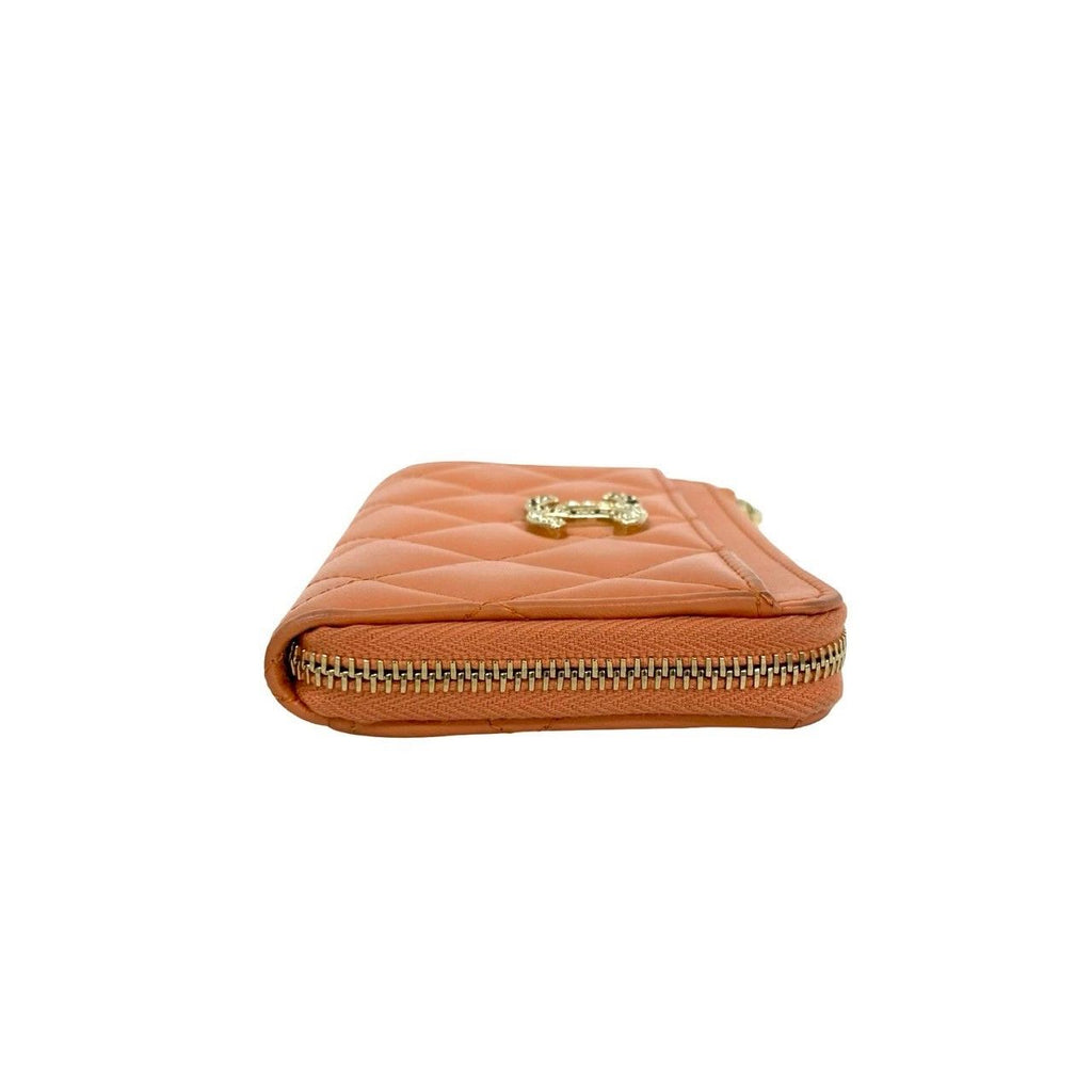 Chanel Quilted CC Logo Lambskin Coin Case Card Fragment Orange — view 5