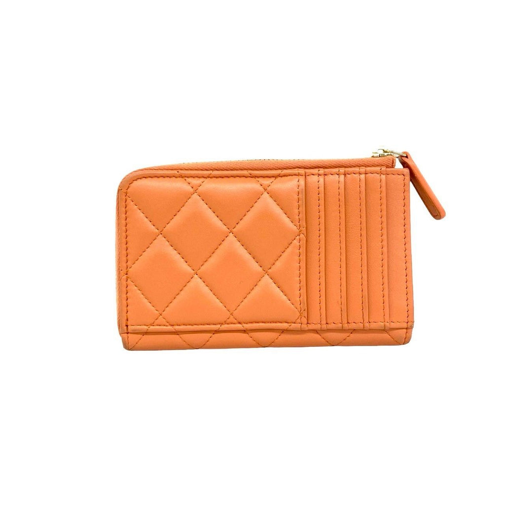 Chanel Quilted CC Logo Lambskin Coin Case Card Fragment Orange — view 2
