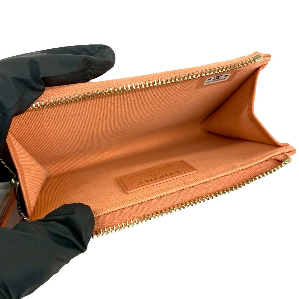Chanel Quilted CC Logo Lambskin Coin Case Card Fragment Orange — view 7