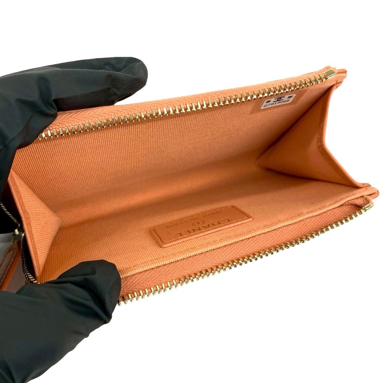 Chanel Quilted CC Logo Lambskin Coin Case Card Fragment Orange — view 7
