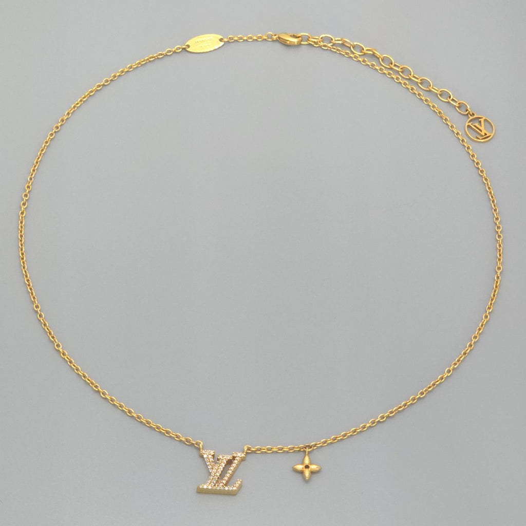 Louis Vuitton Necklace LV Iconic 42 47 cm Gold Color Metal Strass LV Initial