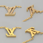Louis Vuitton Necklace LV Iconic 42 47 cm Gold Color Metal Strass LV Initial — view 4