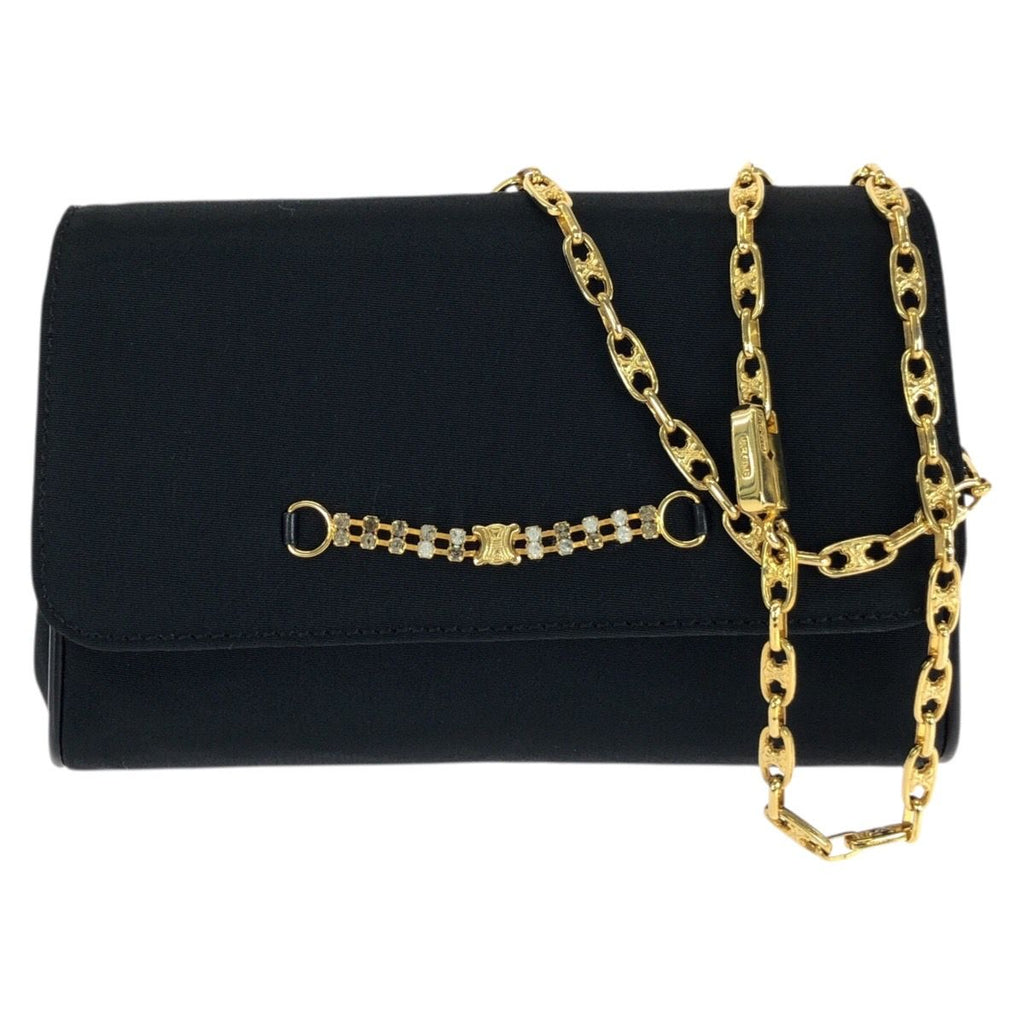 Celine Vintage Triomphe Black Canvas Chain Shoulder Bag Party