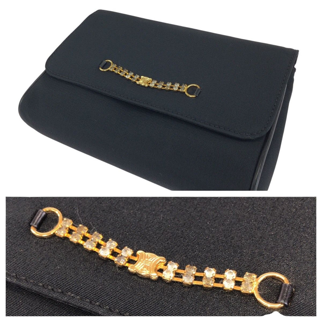 Celine Vintage Triomphe Black Canvas Chain Shoulder Bag Party — view 5
