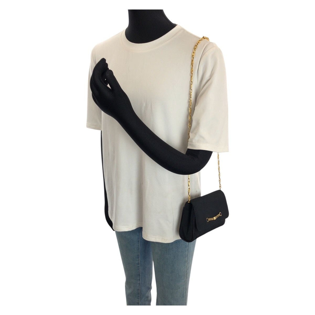 Celine Vintage Triomphe Black Canvas Chain Shoulder Bag Party — view 7