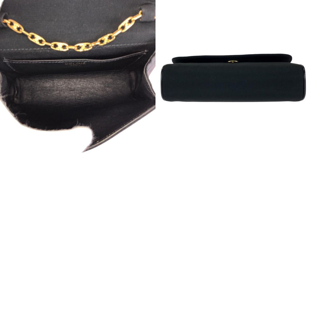 Celine Vintage Triomphe Black Canvas Chain Shoulder Bag Party — view 9