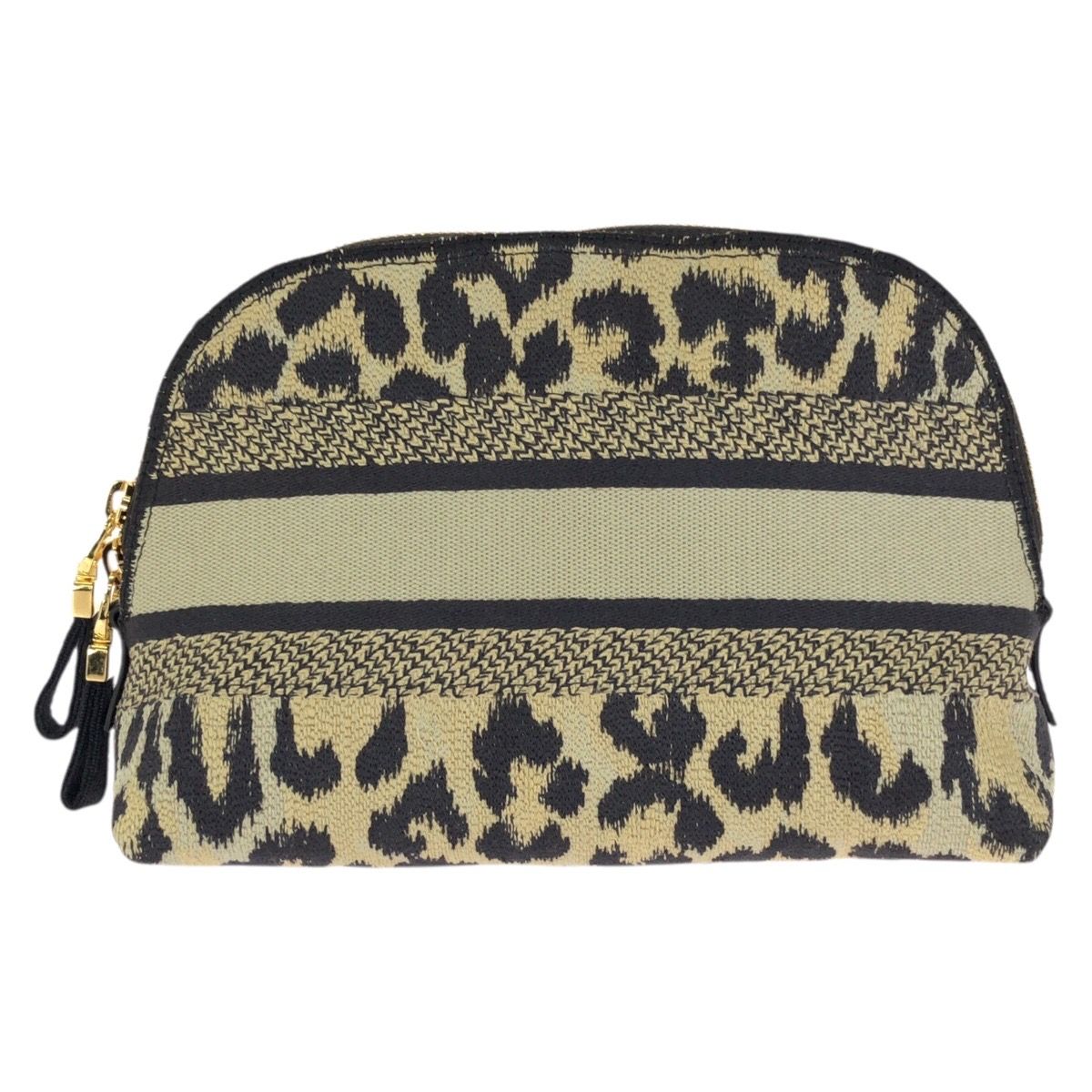 Dior Travel Leopard Print Beige Black Gold Canvas Pouch Makeup Case — view 2