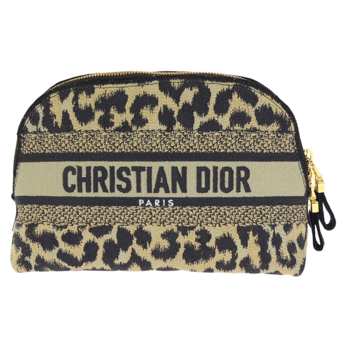Dior Travel Leopard Print Beige Black Gold Canvas Pouch Makeup Case