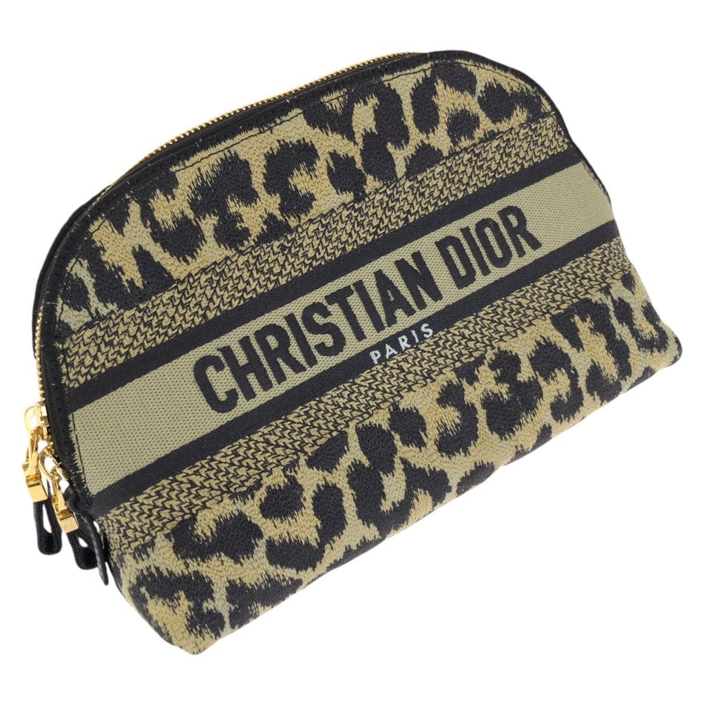 Dior Travel Leopard Print Beige Black Gold Canvas Pouch Makeup Case — view 6