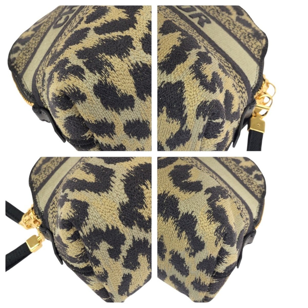 Dior Travel Leopard Print Beige Black Gold Canvas Pouch Makeup Case — view 3